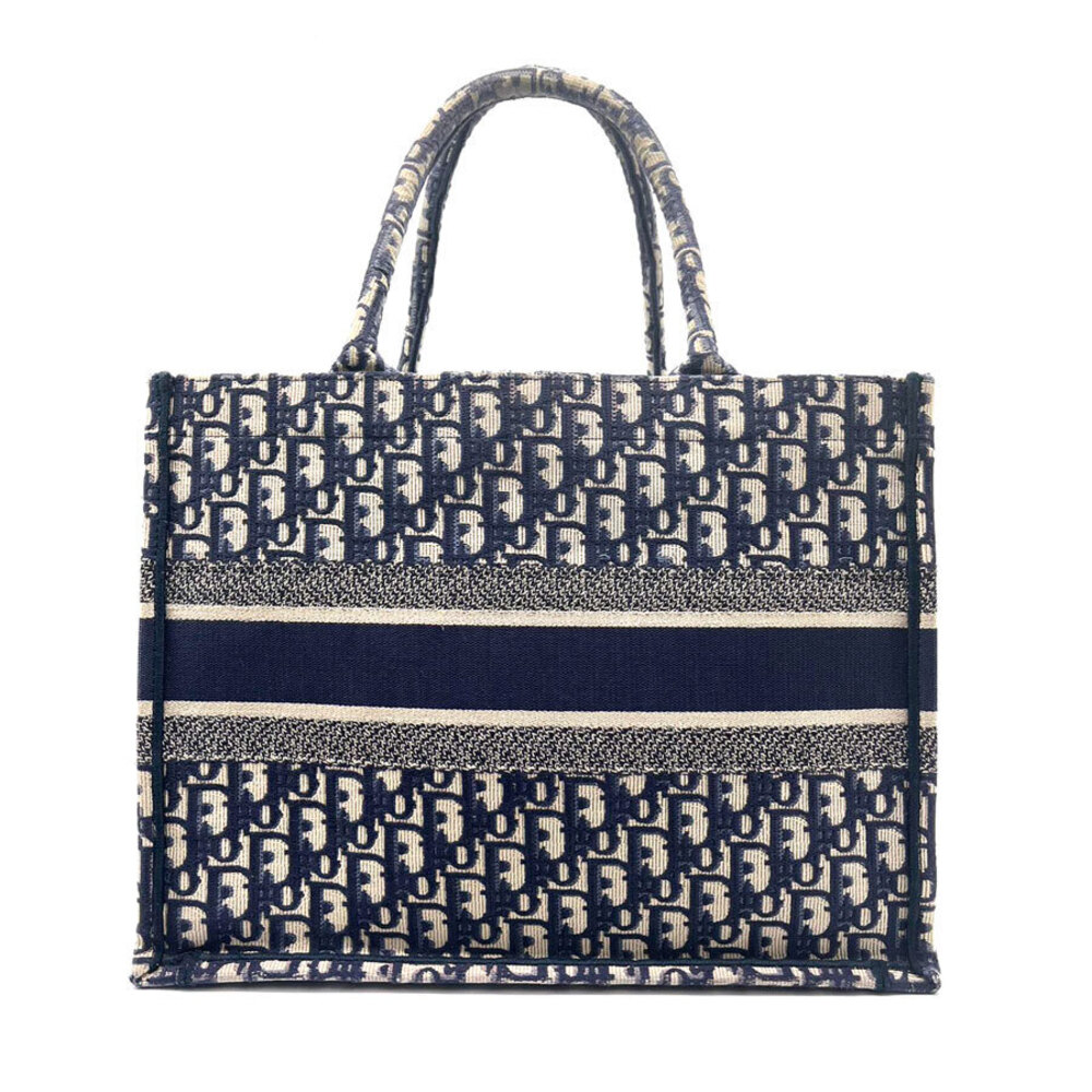 Dior tote handbag Navy canvas book Christian Blue bag